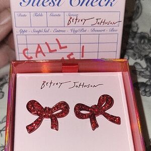 Betsey Johnson Glittery Red Bow Earrings